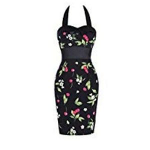 Rockabilly Black Floral Halter Dress